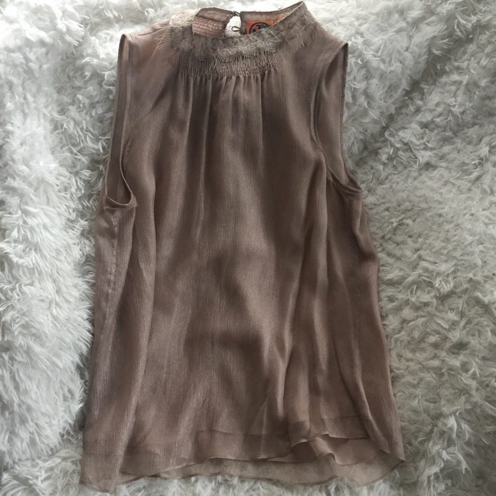 Tory Burch blush silk sleeveless blouse